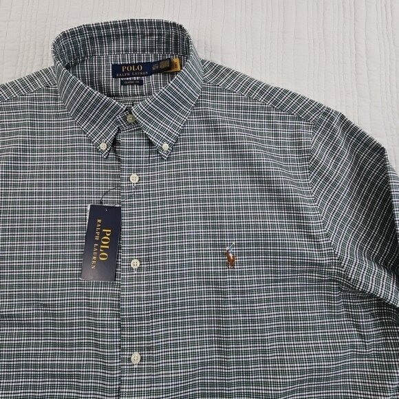 NEW Polo Ralph Lauren Classic Twill Shirt 17 1/2 36/37 Green Plaid Flesh Pony - Picture 6 of 16